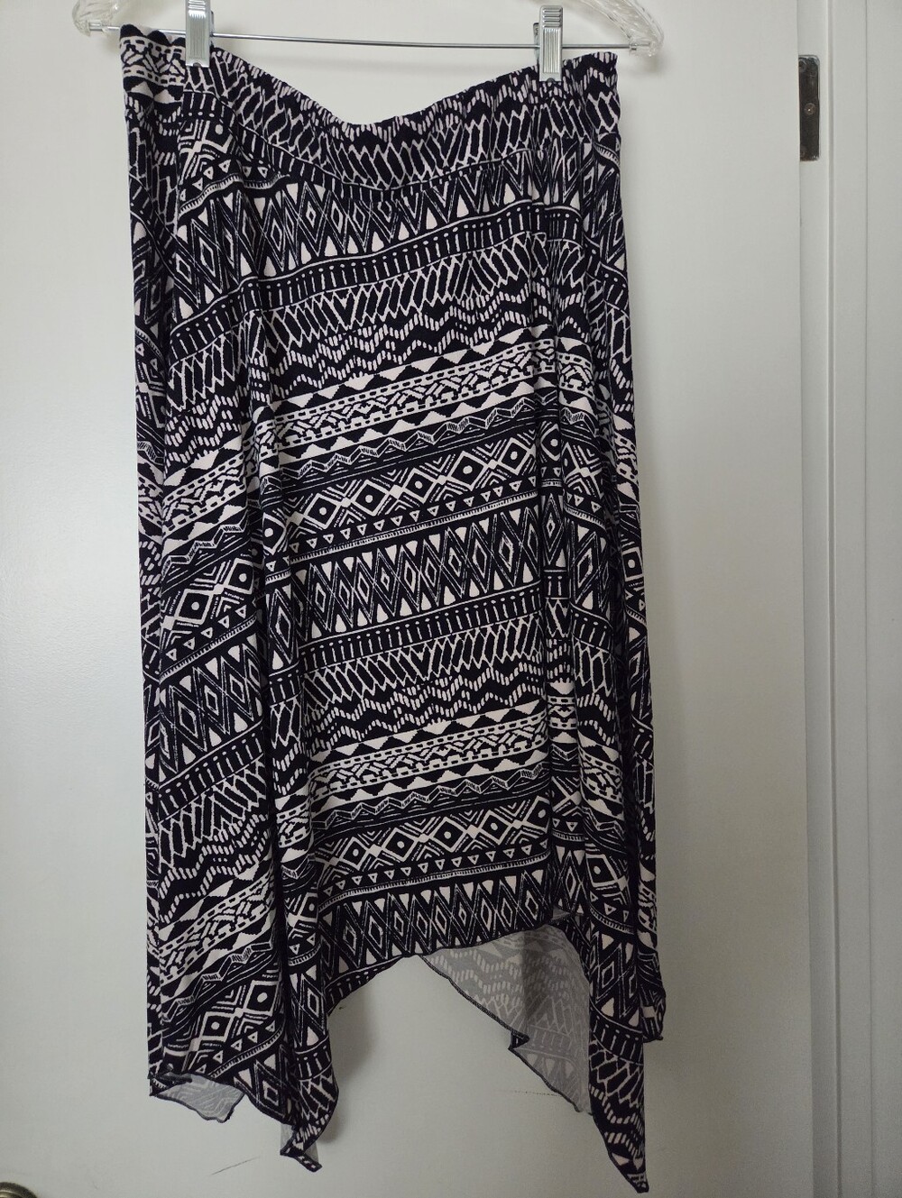 Navy and White Geometric Handkerchief Hem Skirt
